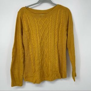 CROFT & BARROW MUSTARD BRAIDED & LATTICE SWEATER MEDIUM